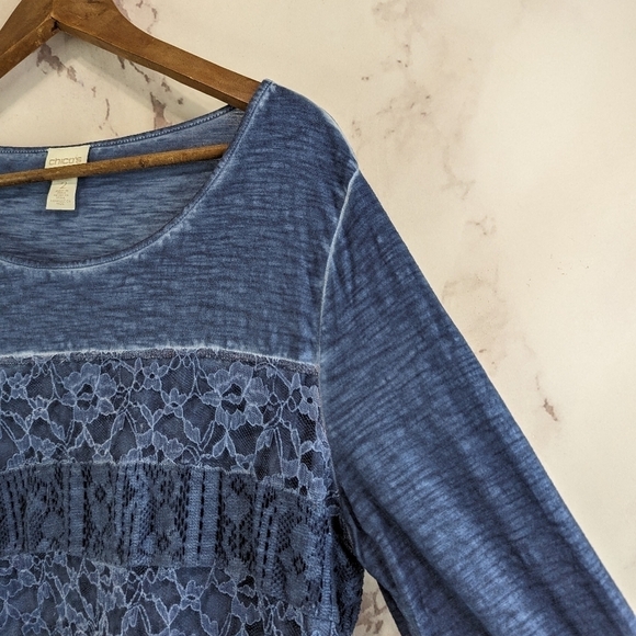 Chicos Shirt Womens Large 2 Blue Lace Half Quarter Sleeve Modal Stretch Scoop - Picture 10 of 11